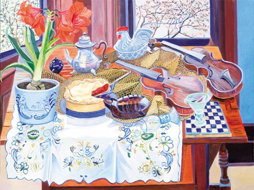 "After Pieter Claesz's Still Life with Turtle: Amaryllis and Plum Blossoms", oil, 36" x 48", 2008