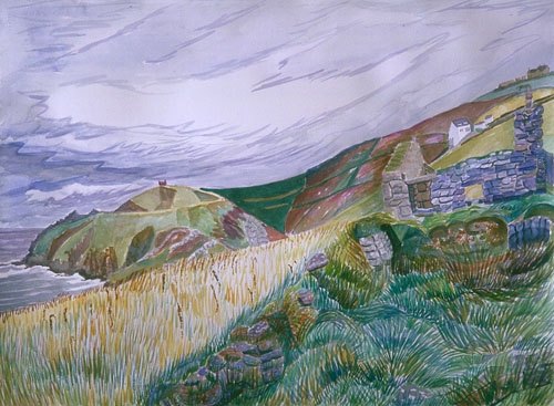 "St. Helena's Oratory, Cape Cornwall" watercolor 22" H x 30" W