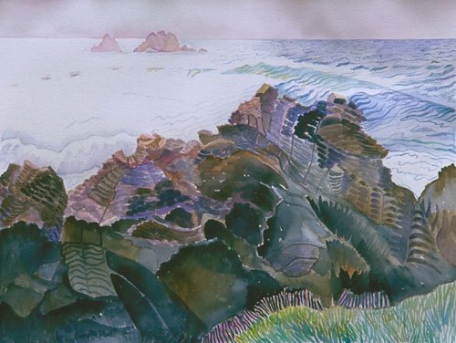 "The Sea was Foaming White at Cape Cornwall" watercolor 18"H x 24" W