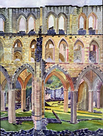 "Rievaulx Abbey, Yorkshire", watercolor, 2004, 22"H x 18"W