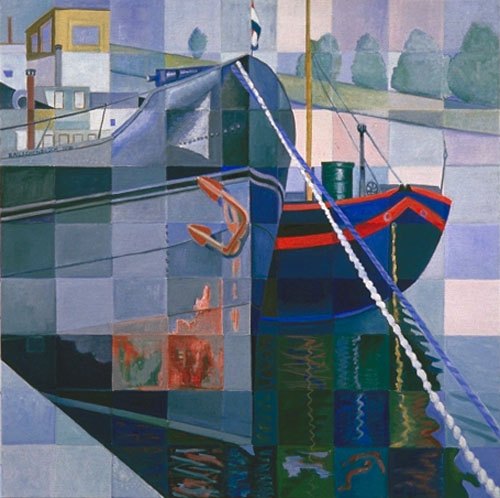 "Barges at Maastricht Triptych #1" oil 36" H x 36"W