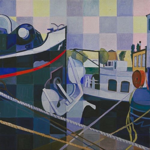 "Barges at Maastricht #3" oil 36"H x 36" W