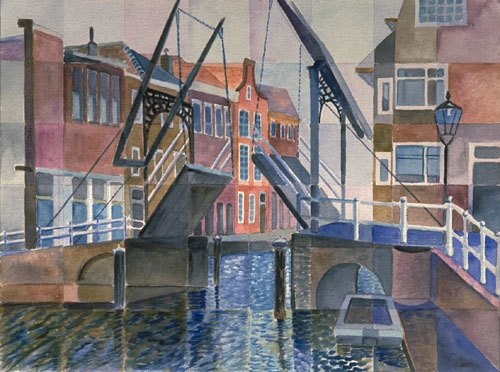 "Drawbridge in Leyden" Watercolor, 12"H x 16"W, 1998