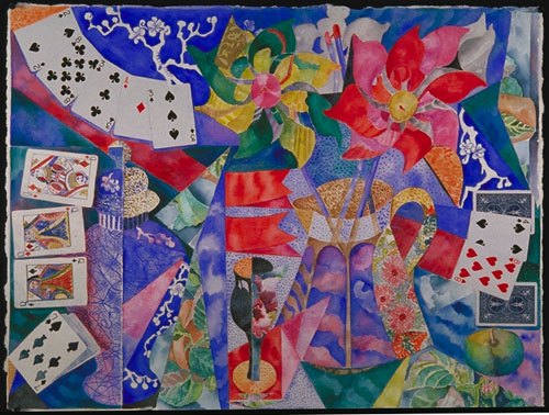 \"Pinwheels and Playing Cards\" watercolor 28\" H x 38\" W