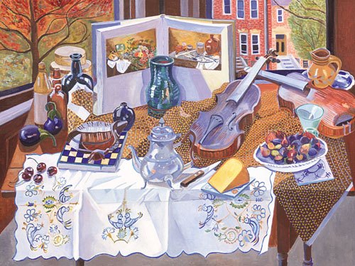 \"After Pieter Claesz\'s Still Life with Turtle: Cheese and Figs\", oil, 36\" x 48\", 2009
