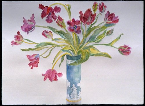 \"Magenta Parrot Tulips\" Watercolor, 28\"H x 38\"W, 2001