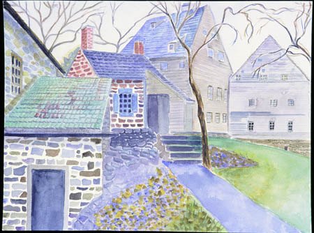 "Buildings at Ephrata" watercolor, 2004, 18"H x 22"W