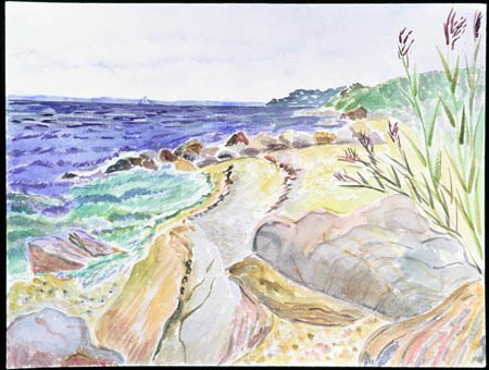 "Beach near Greenport on Long Island Sound" watercolor, 2004, 18"H x 22"W