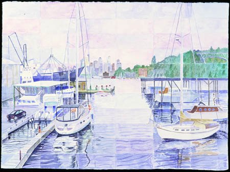 "Seattle Waterfront #2" watercolor, 2004, 28"H x 38"W