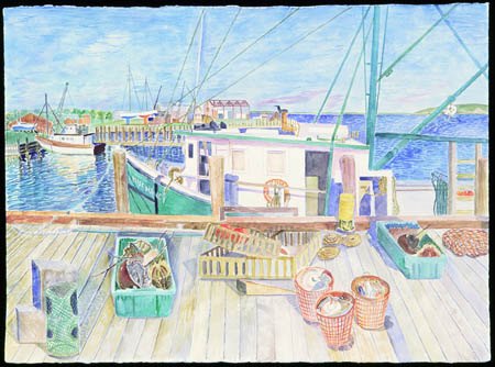 "The Miss Nancy and Her Catch, Greenport, NY" watercolor, 2004, 28"H x 38"W