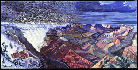 "The Grand Canyon: April Snowstorm" oil, 2002, 30"H x 60"W