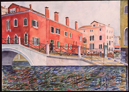 "Walking into the San Trovaso Canal, Venice", watercolor, 2003,21"H x 27"W (framed)