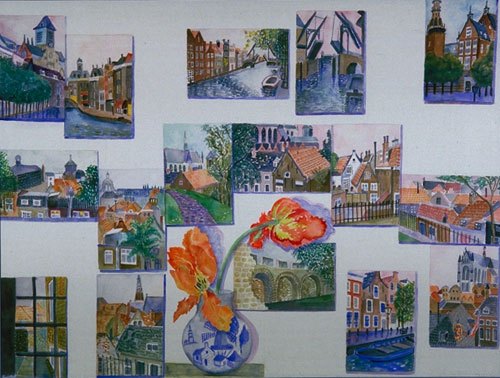 "Postcards from Leyden", watercolor, 28" x 38" 1998