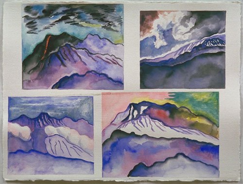 "Four Views of Mt. Etna, watercolor, 28" x 38", 2001.