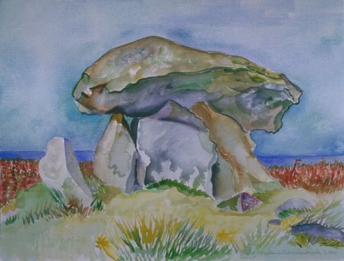 "The Chun Quoit, Cornwall", watercolor, 18" H x 22" W. 2000