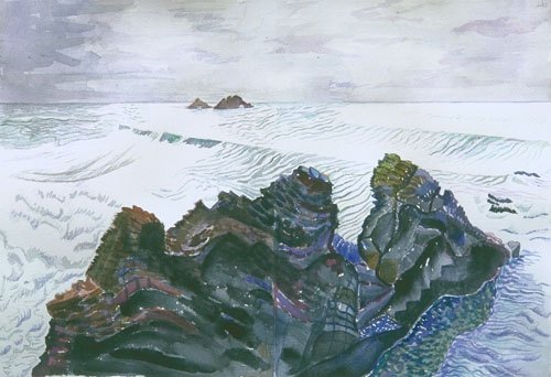 "Dragon Rocks, Cape Cornwall" watercolor, 25" H x 30" W. 2000