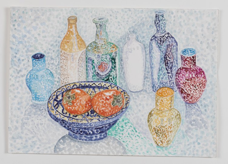 Moroccan Bowl # 1, Pointillist Watercolors, 14 x 20 inches