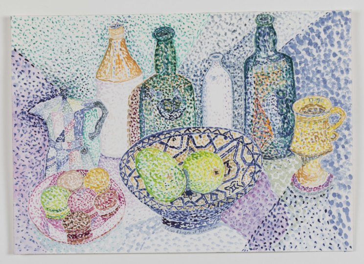 Moroccan Bowl # 2, Pointillist Watercolors, 14 x 20 inches