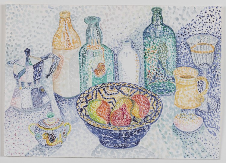 Moroccan Bowl # 3, Pointillist Watercolors, 14 x 20 inches