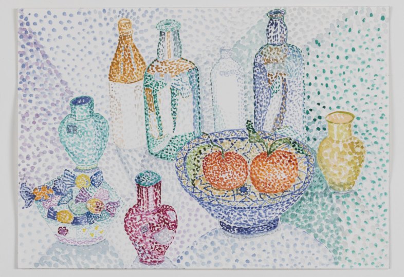 Moroccan Bowl #4 , Pointillist Watercolors, 14 x 20 inches