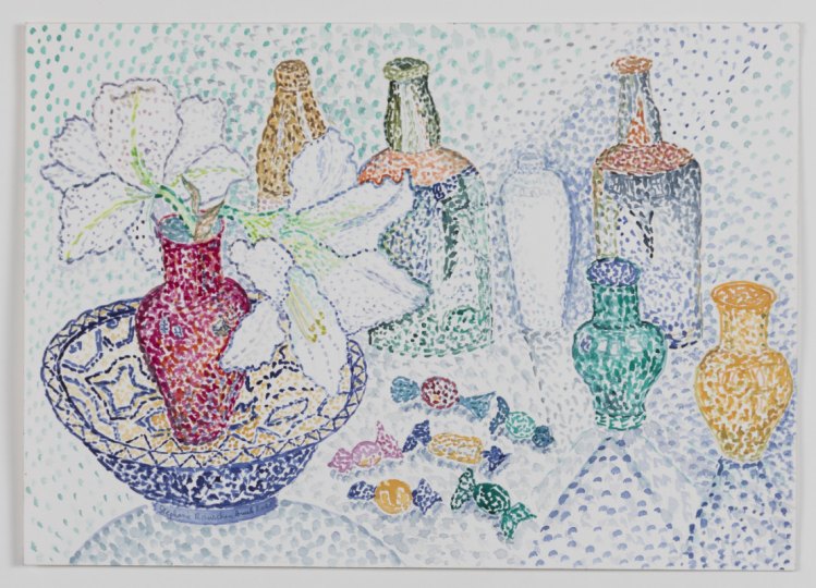 Moroccan Bowl #5 , Pointillist Watercolors, 14 x 20 inches