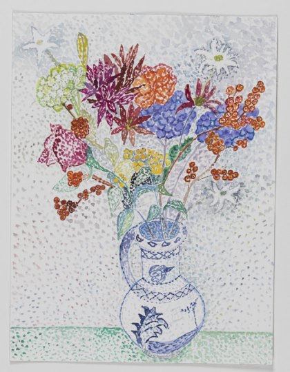 Trader Joe Flowers, pointillist watercolor 16 x 12 inches